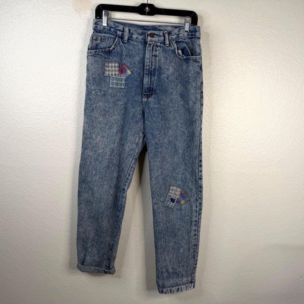 Cap Ferrat Women's Jeans Blue Sz m Acid Wash Patches Tapered Legs 80's Vintage